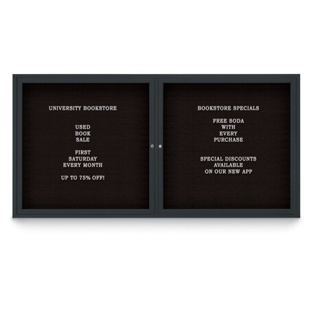 United Visual Products 72"x48" 3-Door Enclosed Outdoor Letterboard, Black Felt/Black UV1164D-BLACK-BLACK